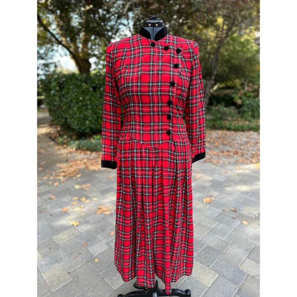 Vintage 90s Red Plaid Tartan Dress Christmas Holiday Party Grunge Preppy Punk - Picture 3 of 10